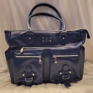 Navy Blue Leather Tote Bag
